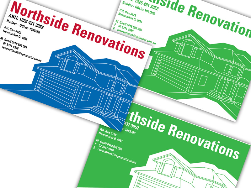 Northside Renovations Business card designs and colour schemes. Northside Renovations Branding.