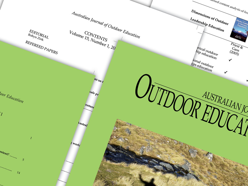 Australian Journal of Outdoor Education design, page layouts and covers. Australian Journal of Outdoor Education Design work.